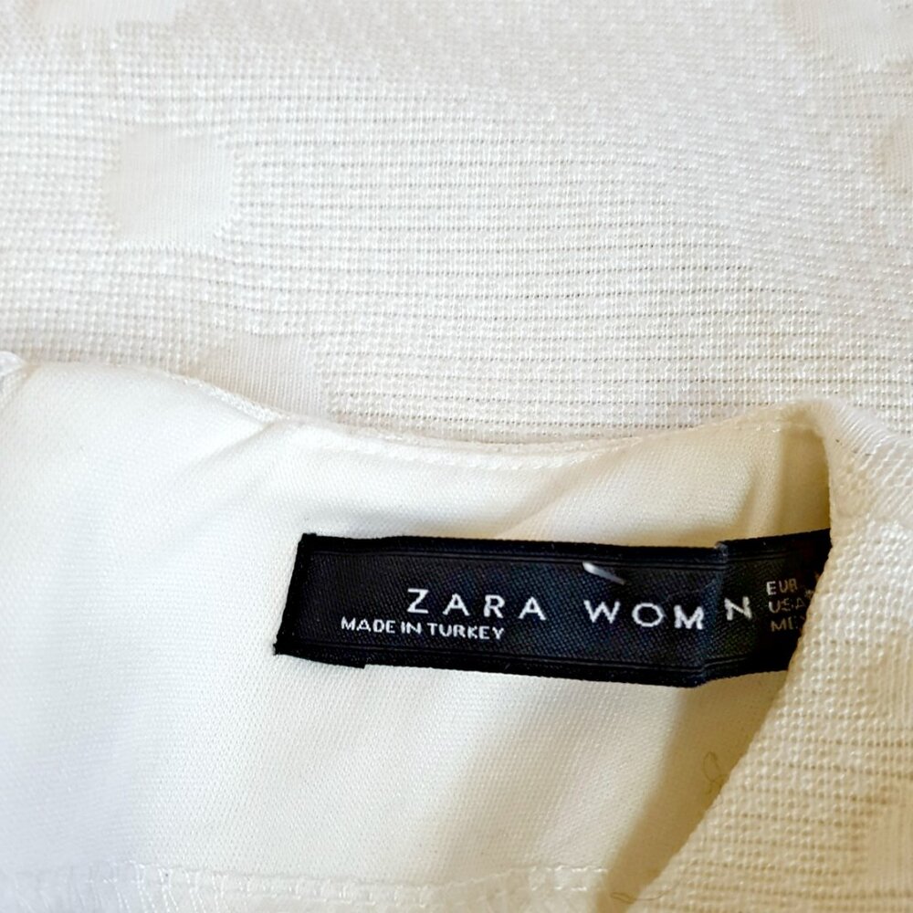 Zara Cream Textured Short Sleeve Shift Dress - Picture 2 of 5